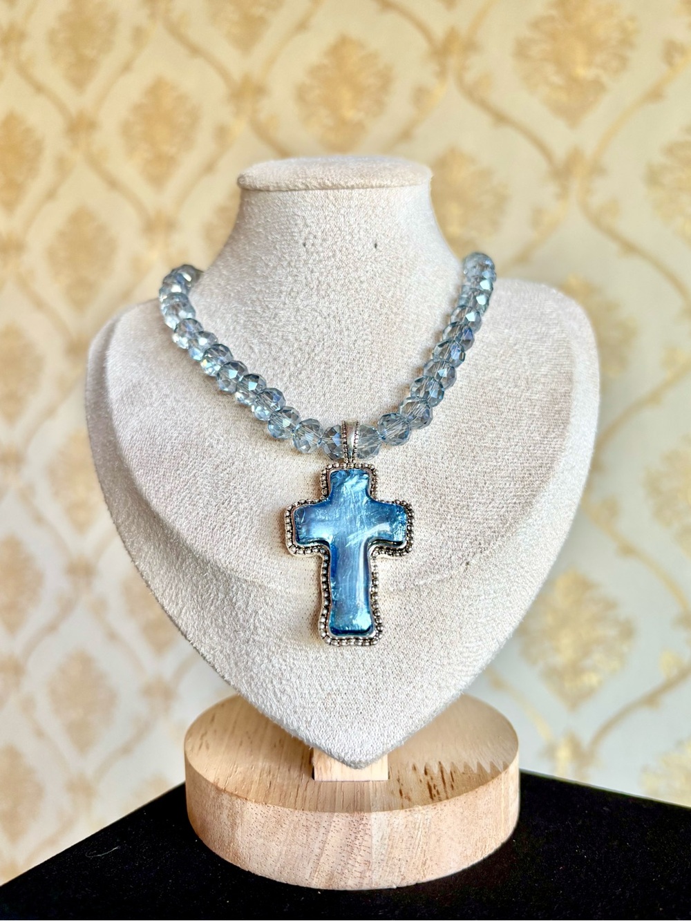 One-of-a-Kind Silver Blue Cross Statement Necklace | Magnetic Vintage inspired